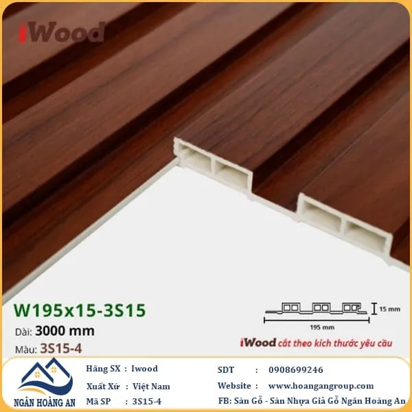 Lam 3 Sóng Nhựa Giả Gỗ Ốp Tường Ốp Trần Iwood 3S15-4